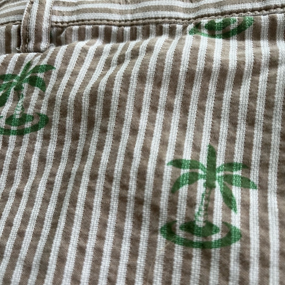 Vineyard Vines Linen Blend Club Shorts Brown White Striped Palm Trees Size 34 - Picture 3 of 10